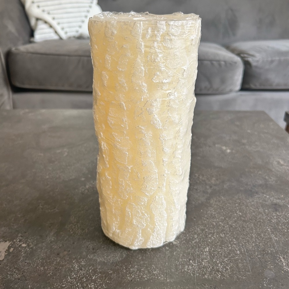 Crate and Barrel Tall White Bark Candle
